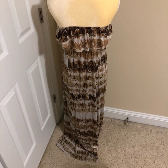 💛 Brown & White Floral Ruffle Tube Maxi S NWOT - Picture 4 of 5